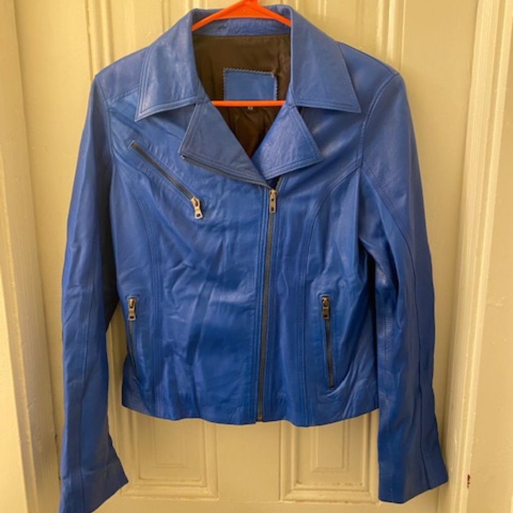 Electric Blue Stylish Women's Leather Jacket